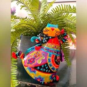 Vintage Joyce Shelton Catitude Colorful Ceramic Cat Figurine
